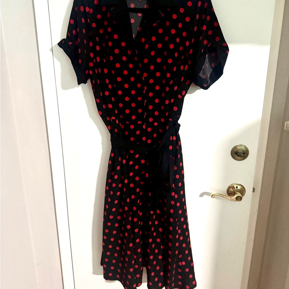 Unique Vintage Polka Dot Wrap Dress - Black and Red